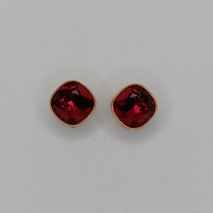 RARE! Mary Frost Red Faceted Crystal Chunky Vintage Clip-on Gold Tone Earrings
